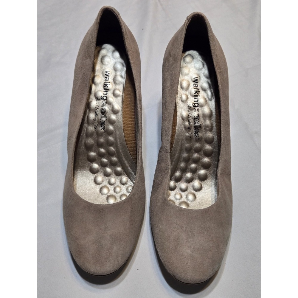 Walking Cradles Taupe Suede Low Pump Heels Size 10.5 Minimalist Comfort Shoes
